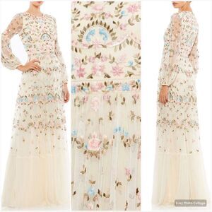 Mac Duggal 35111 Womens Ivory Embroidered Blouson Sleeve Boho Gown Dress
